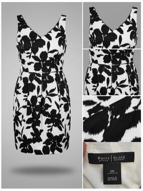 White House Black Market Black and White Floral V-Neck Sheath Dress